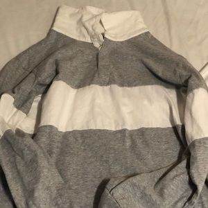 Target Wild Fable Long Sleeved Rugby Polo Grey and White Striped Shirt